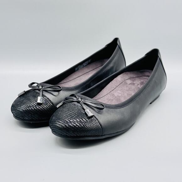 Vionic Shoes Womens 9.5 Black Leather Minna Ballet Flats Bow Cap Toe Comfort - Picture 4 of 13
